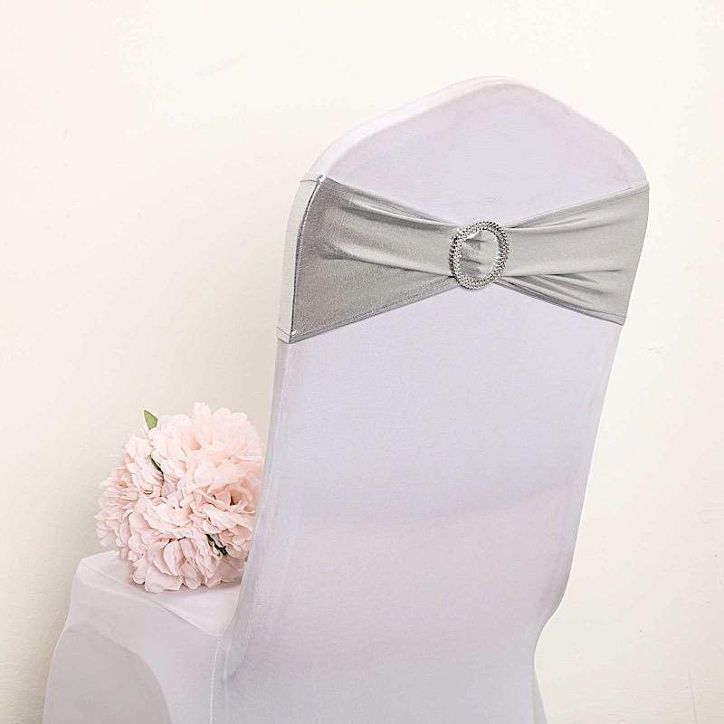 5 pcs Metallic Spandex Chair Sashes with Silver Buckles Wedding Decorations