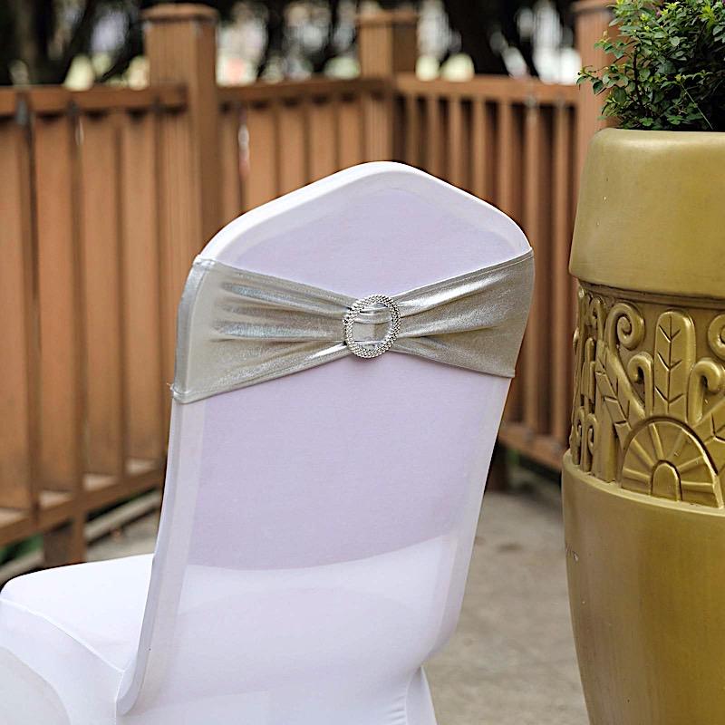 5 pcs Metallic Spandex Chair Sashes with Silver Buckles Wedding Decorations