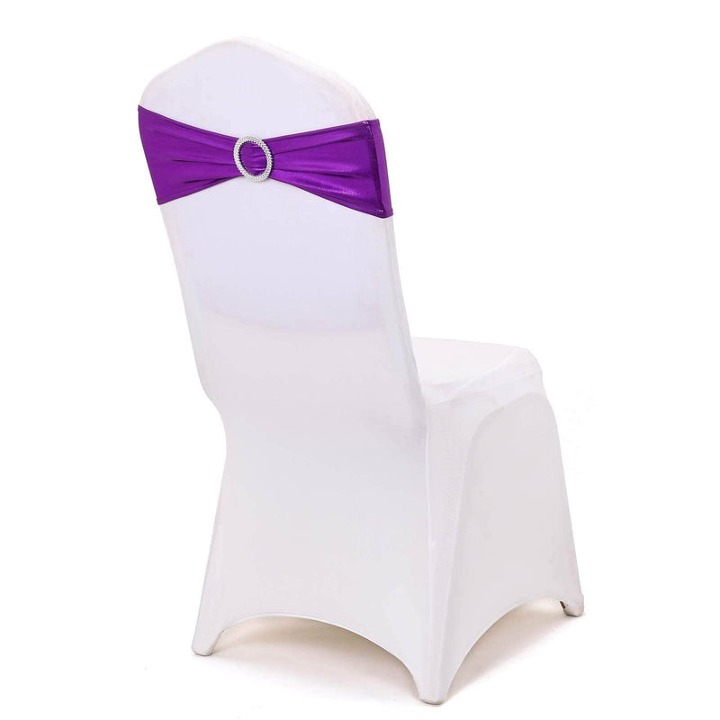 5 pcs Metallic Spandex Chair Sashes with Silver Buckles Wedding Decorations
