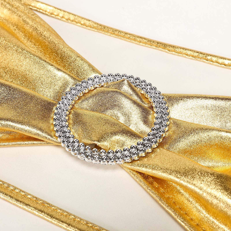 5 pcs Metallic Spandex Chair Sashes with Silver Buckles Wedding Decorations