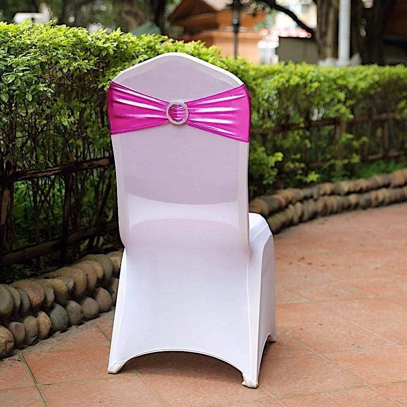 5 pcs Metallic Spandex Chair Sashes with Silver Buckles Wedding Decorations