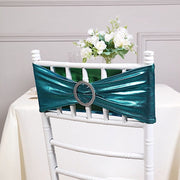 5 pcs Metallic Spandex Chair Sashes with Silver Buckles Wedding Decorations