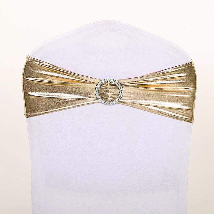 5 pcs Metallic Spandex Chair Sashes with Silver Buckles Wedding Decorations SASHP_22_CHMP
