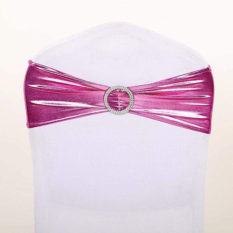 5 pcs Metallic Spandex Chair Sashes with Silver Buckles Wedding Decorations SASHP_22_FUSH