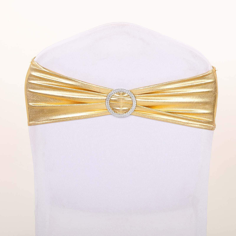 5 pcs Metallic Spandex Chair Sashes with Silver Buckles Wedding Decorations SASHP_22_GOLD