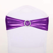 5 pcs Metallic Spandex Chair Sashes with Silver Buckles Wedding Decorations SASHP_22_PURP