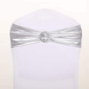 5 pcs Metallic Spandex Chair Sashes with Silver Buckles Wedding Decorations SASHP_22_SILV