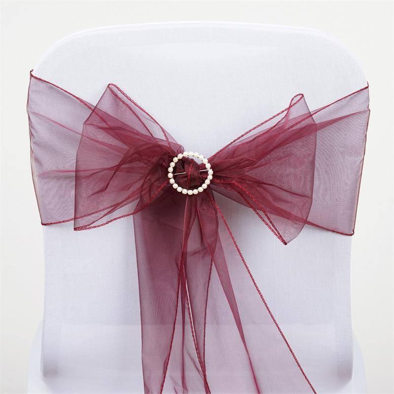 5 pcs Organza Chair Sashes - Burgundy SASHP_ORGZ_BURG