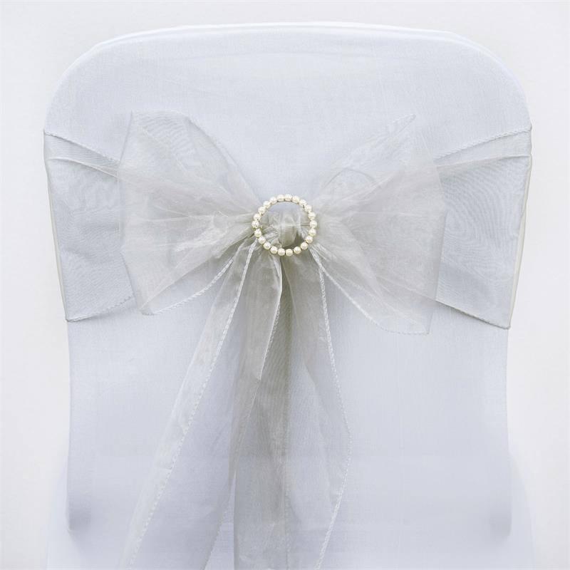 5 pcs Organza Chair Sashes SASHP_ORGZ_SILV