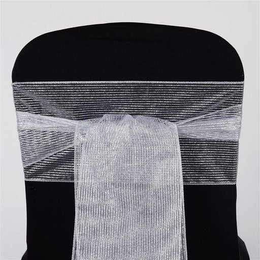 5 pcs Organza with Glittering Pinstripe Design Chair Sashes - Silver Light Gray SASHP_58_SILV