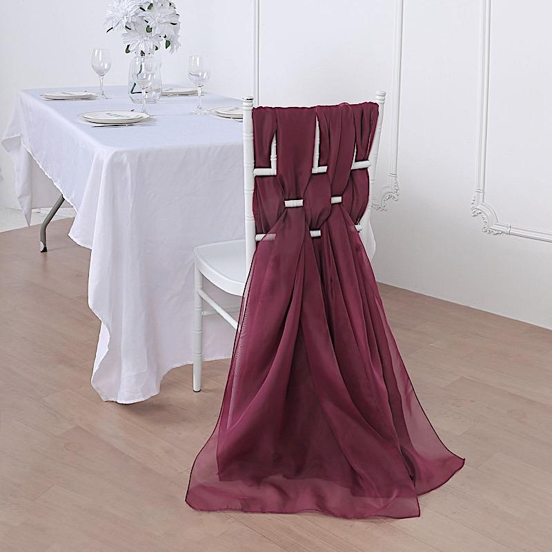 5 pcs Premium Chiffon Wide Chair Sashes - Burgundy SASHP_24_BURG