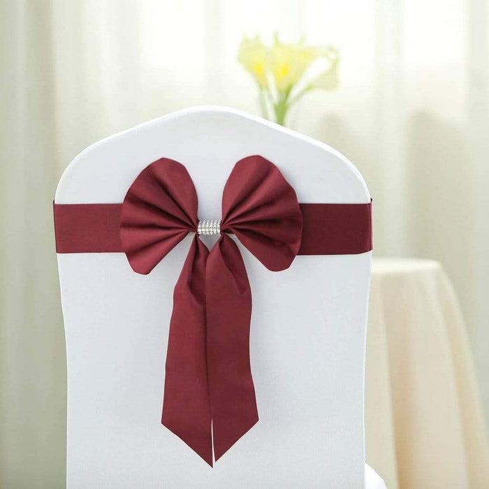 5 pcs Reversible Satin and Faux Leather Bow Tie Chair Sashes with Buckles - Burgundy SASH_SS01_BURG