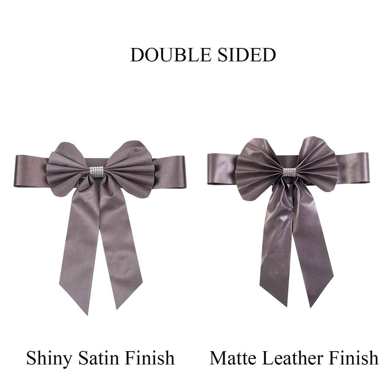 5 pcs Reversible Satin and Faux Leather Bow Tie Chair Sashes with Buckles