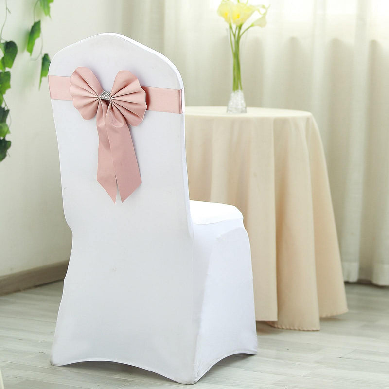5 pcs Reversible Satin and Faux Leather Bow Tie Chair Sashes with Buckles