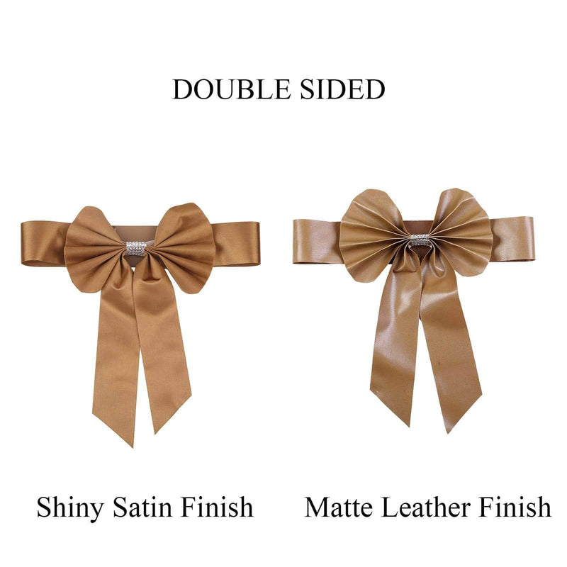 5 pcs Reversible Satin and Faux Leather Bow Tie Chair Sashes with Buckles