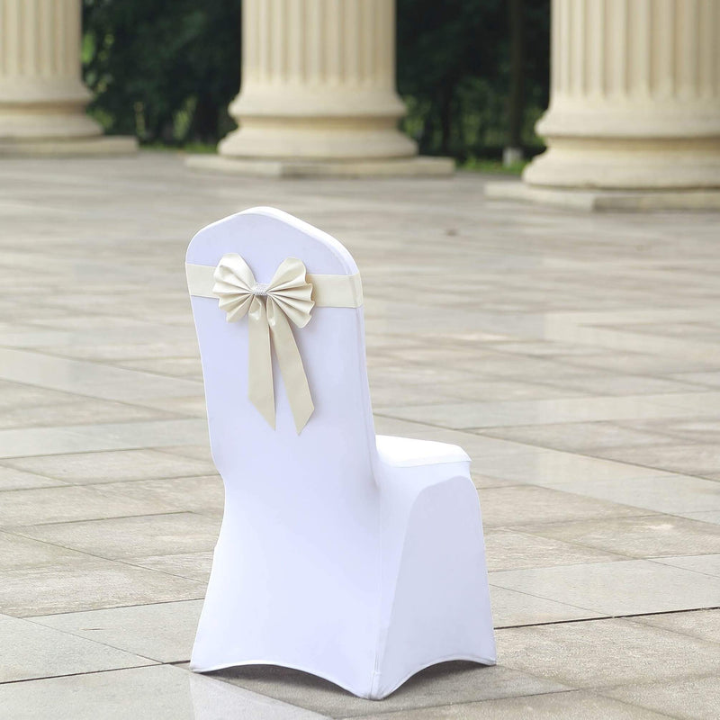 5 pcs Reversible Satin and Faux Leather Bow Tie Chair Sashes with Buckles