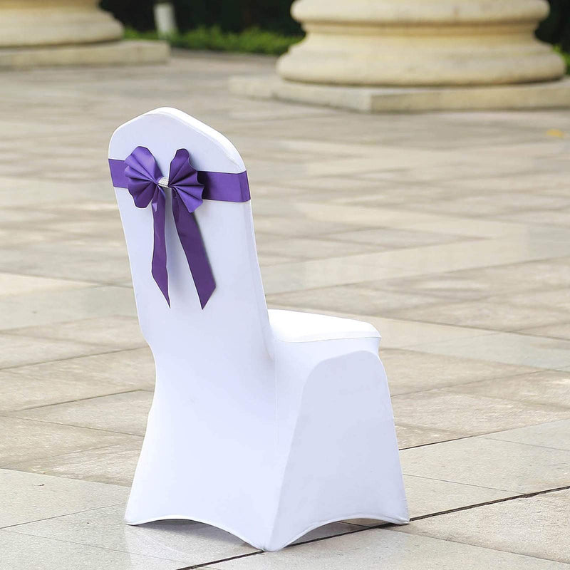 5 pcs Reversible Satin and Faux Leather Bow Tie Chair Sashes with Buckles
