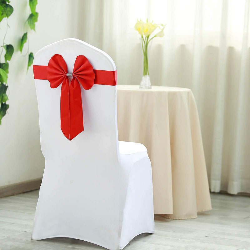 5 pcs Reversible Satin and Faux Leather Bow Tie Chair Sashes with Buckles