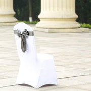 5 pcs Reversible Satin and Faux Leather Bow Tie Chair Sashes with Buckles