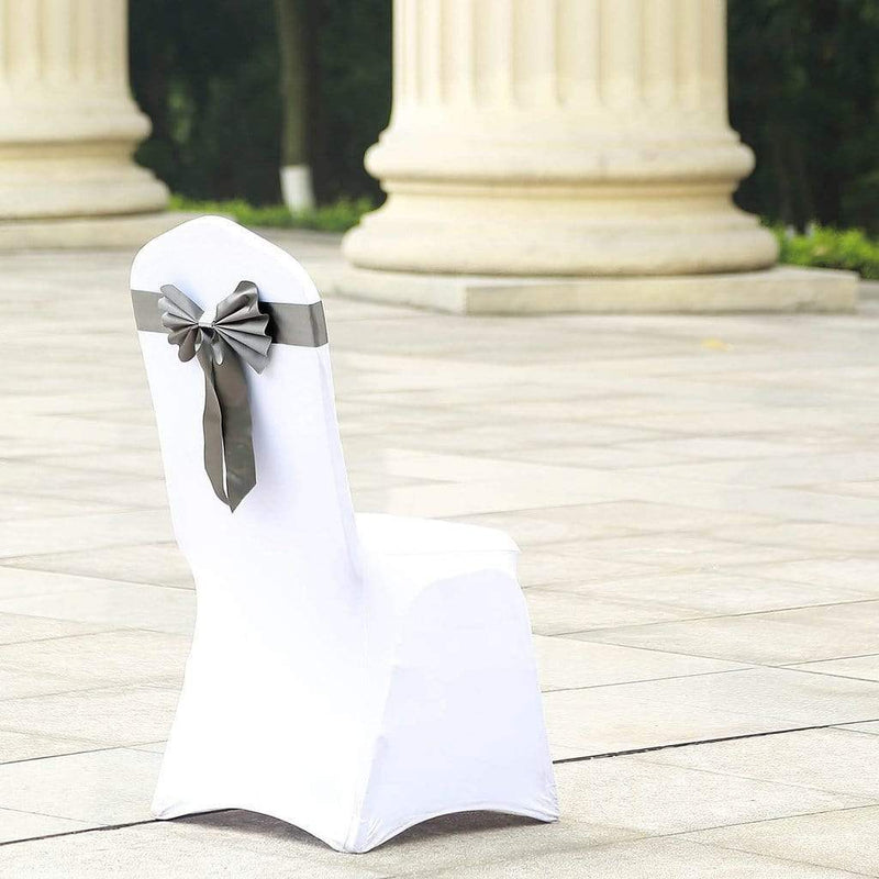 5 pcs Reversible Satin and Faux Leather Bow Tie Chair Sashes with Buckles