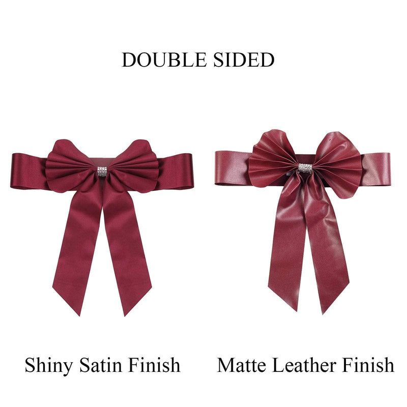 5 pcs Reversible Satin and Faux Leather Bow Tie Chair Sashes with Buckles