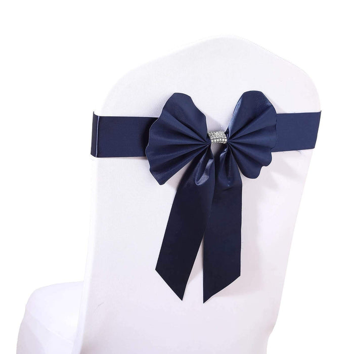 5 pcs Reversible Satin and Faux Leather Bow Tie Chair Sashes with Buckles SASH_SS01_NAVY