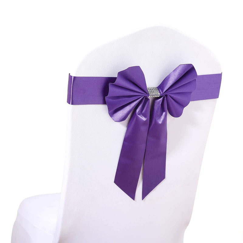 5 pcs Reversible Satin and Faux Leather Bow Tie Chair Sashes with Buckles SASH_SS01_PURP