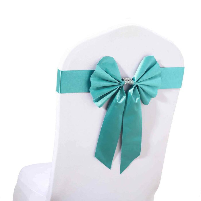 5 pcs Reversible Satin and Faux Leather Bow Tie Chair Sashes with Buckles SASH_SS01_TURQ
