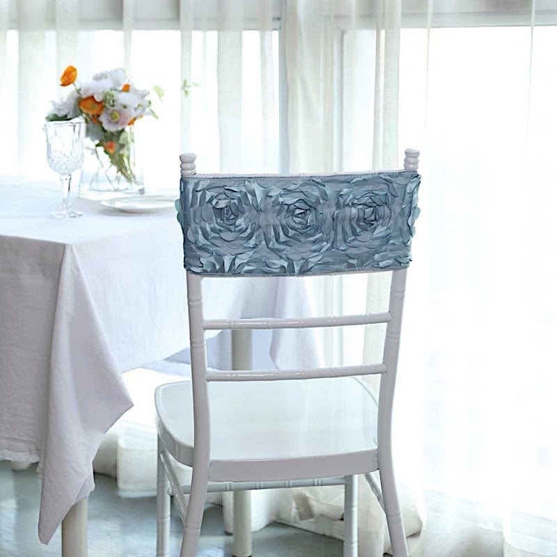 5 pcs Satin Rosette Fitted Spandex Chair Sashes