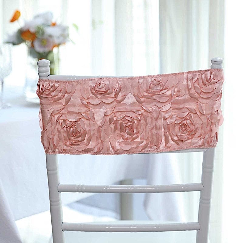 5 pcs Satin Rosette Fitted Spandex Chair Sashes