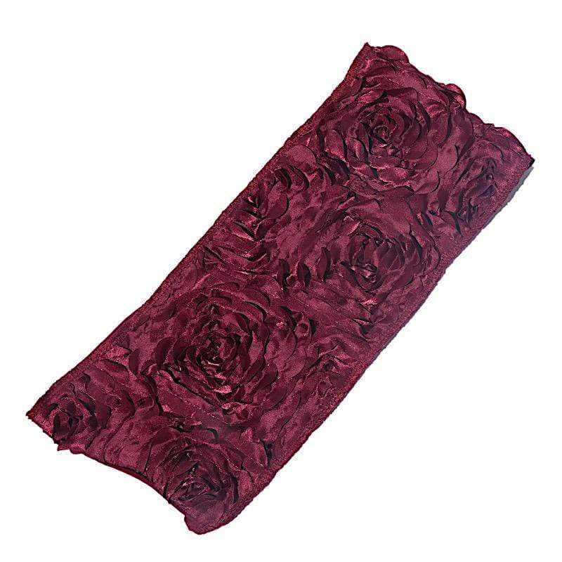 5 pcs Satin Rosette Fitted Spandex Chair Sashes SASHP_SPX01_BURG