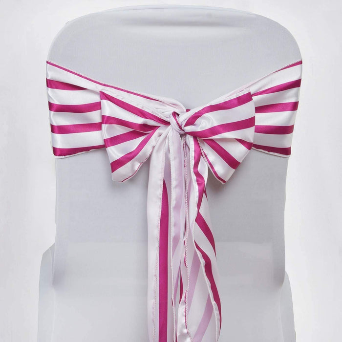 5 pcs Satin Stripes Chair Sashes - Fuchsia and White