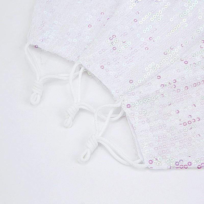 5 pcs Sequined Cotton Face Masks Washable Protective Covers - White CARE_MASK04_WHT