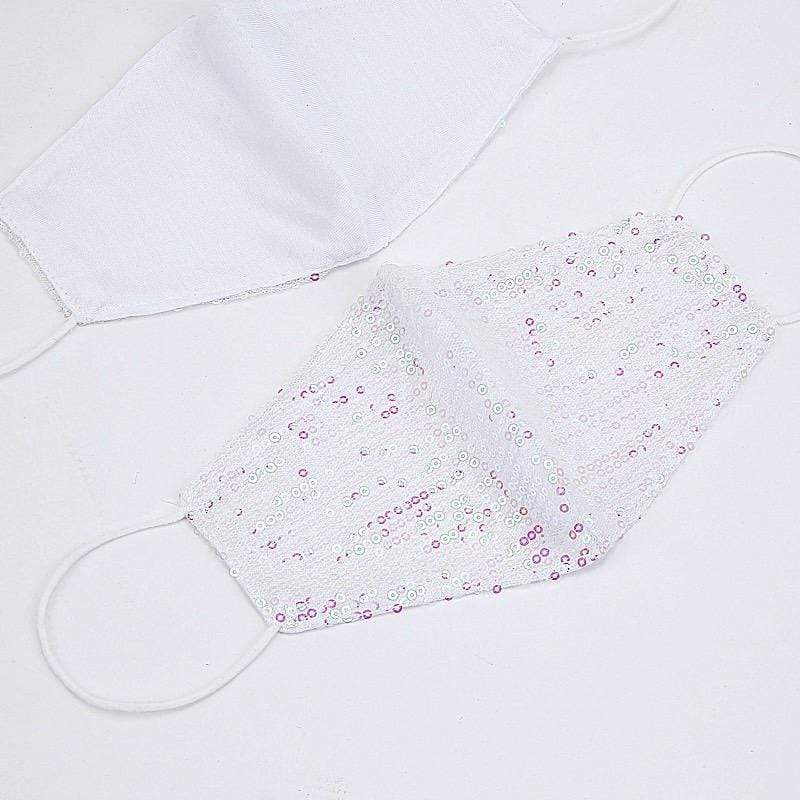 5 pcs Sequined Cotton Face Masks Washable Protective Covers - White CARE_MASK04_WHT