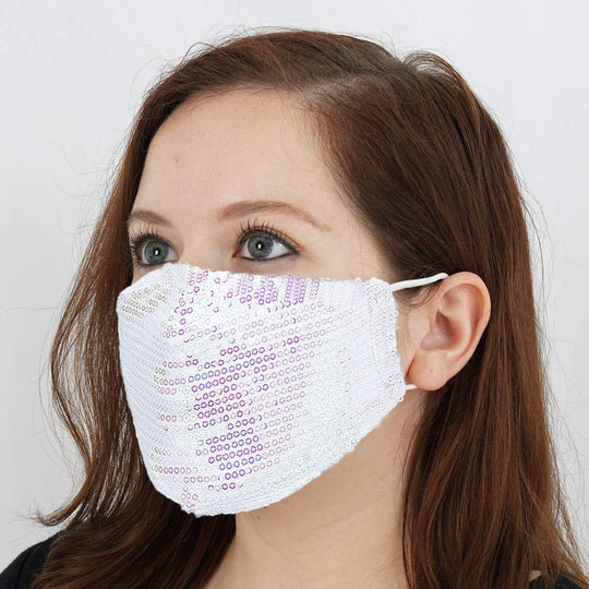 5 pcs Sequined Cotton Face Masks Washable Protective Covers - White CARE_MASK04_WHT