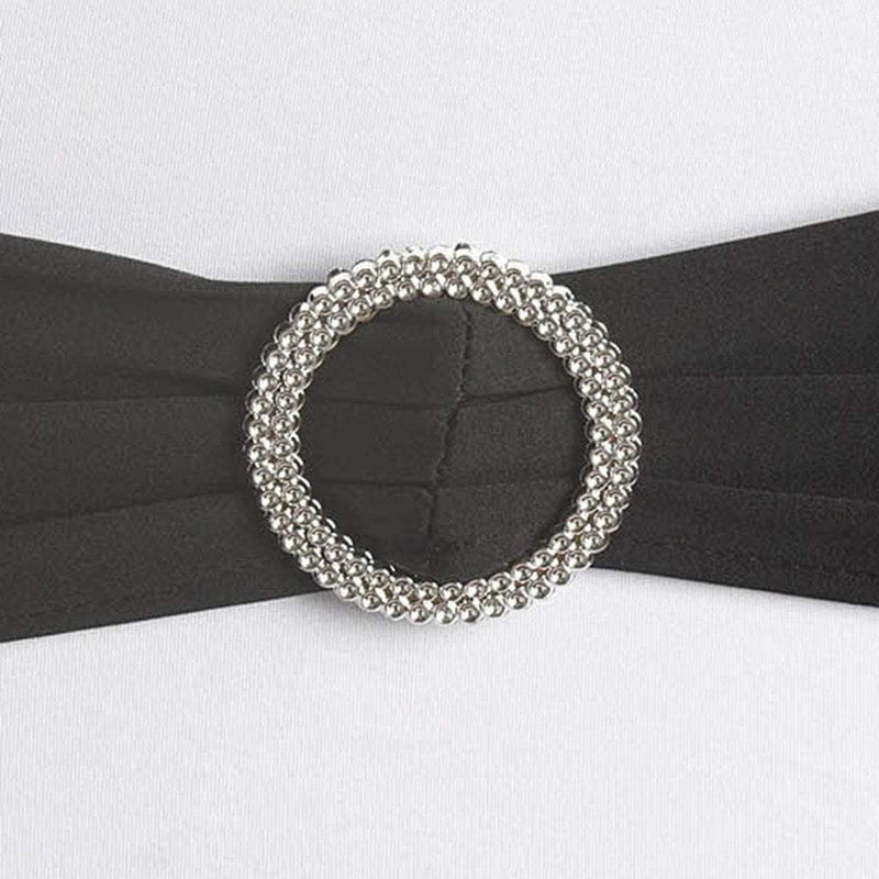 5 pcs Spandex Chair Sashes with Silver Round Buckle Brooches