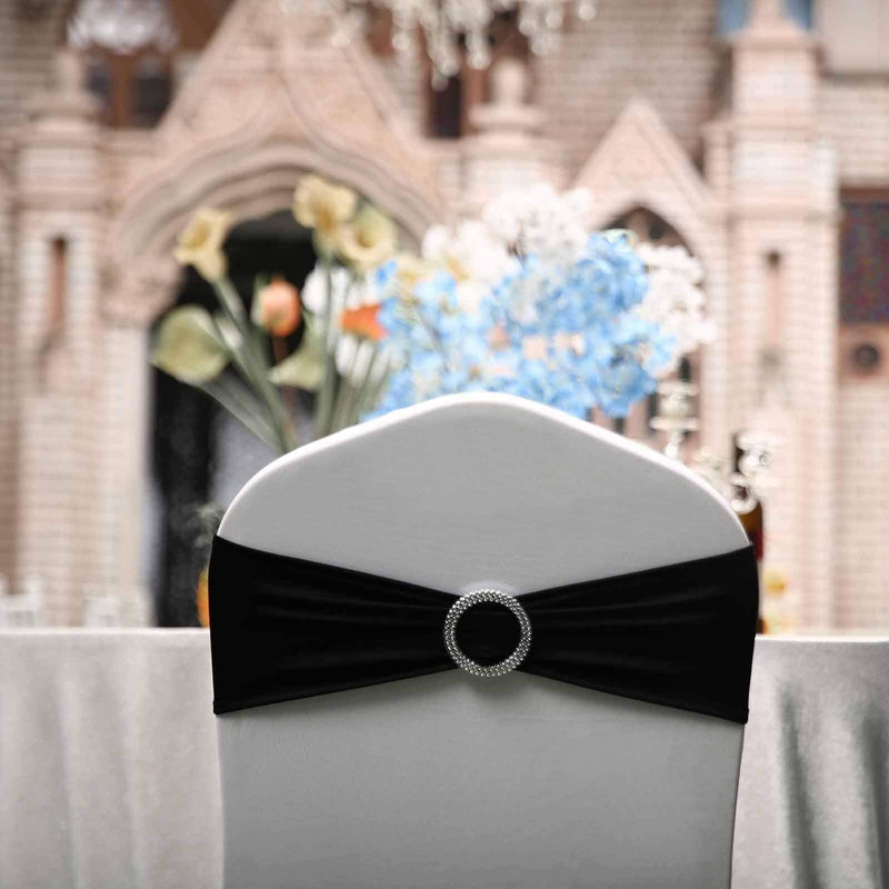 5 pcs Spandex Chair Sashes with Silver Round Buckle Brooches