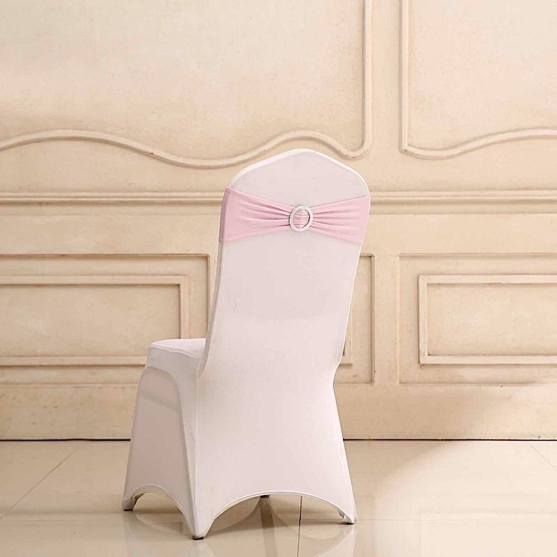 5 pcs Spandex Chair Sashes with Silver Round Buckle Brooches