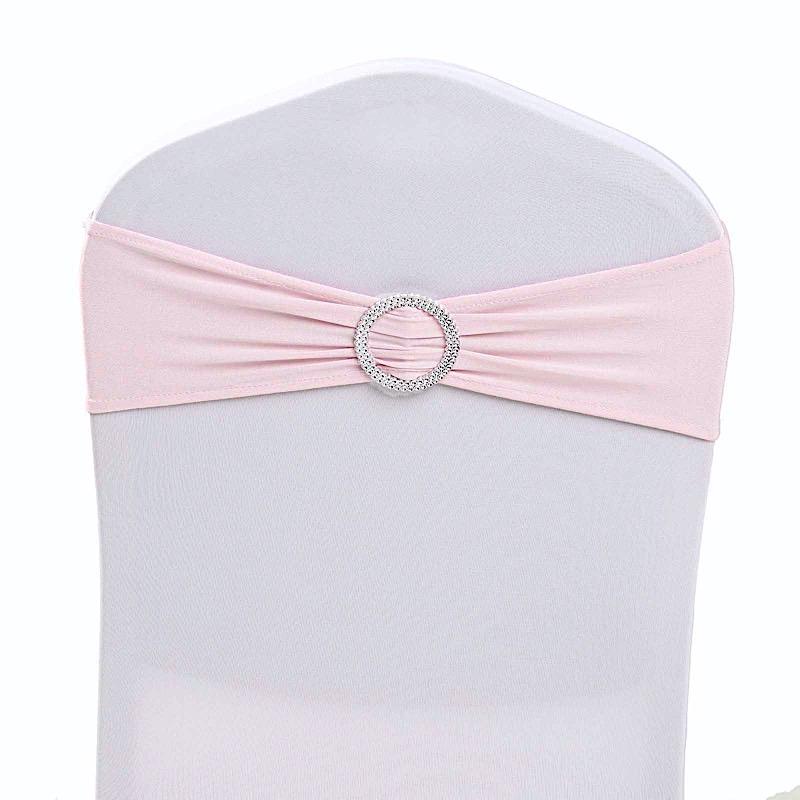 5 pcs Spandex Chair Sashes with Silver Round Buckle Brooches