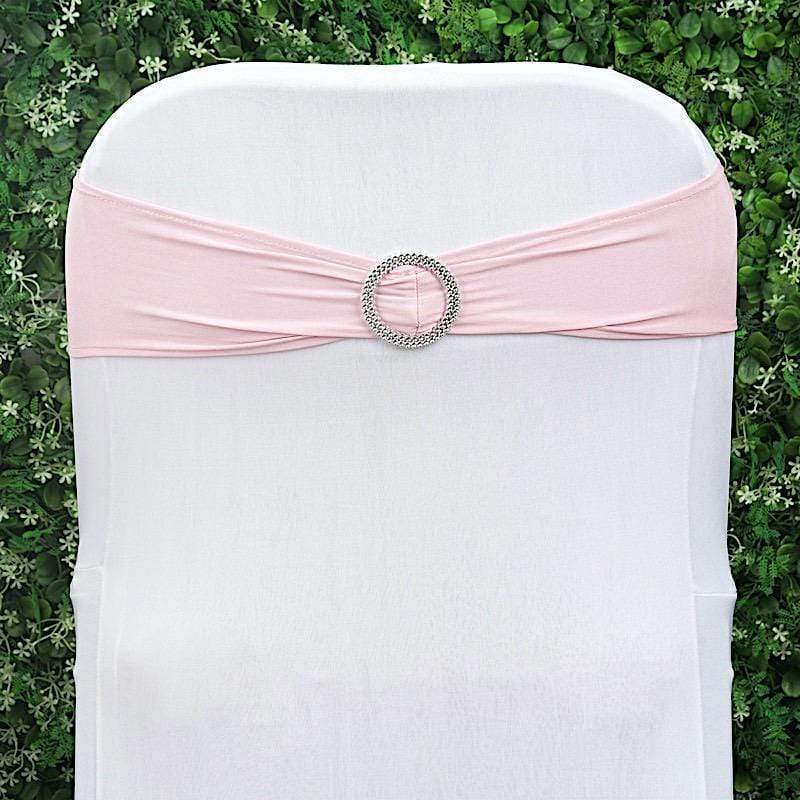 5 pcs Spandex Chair Sashes with Silver Round Buckle Brooches