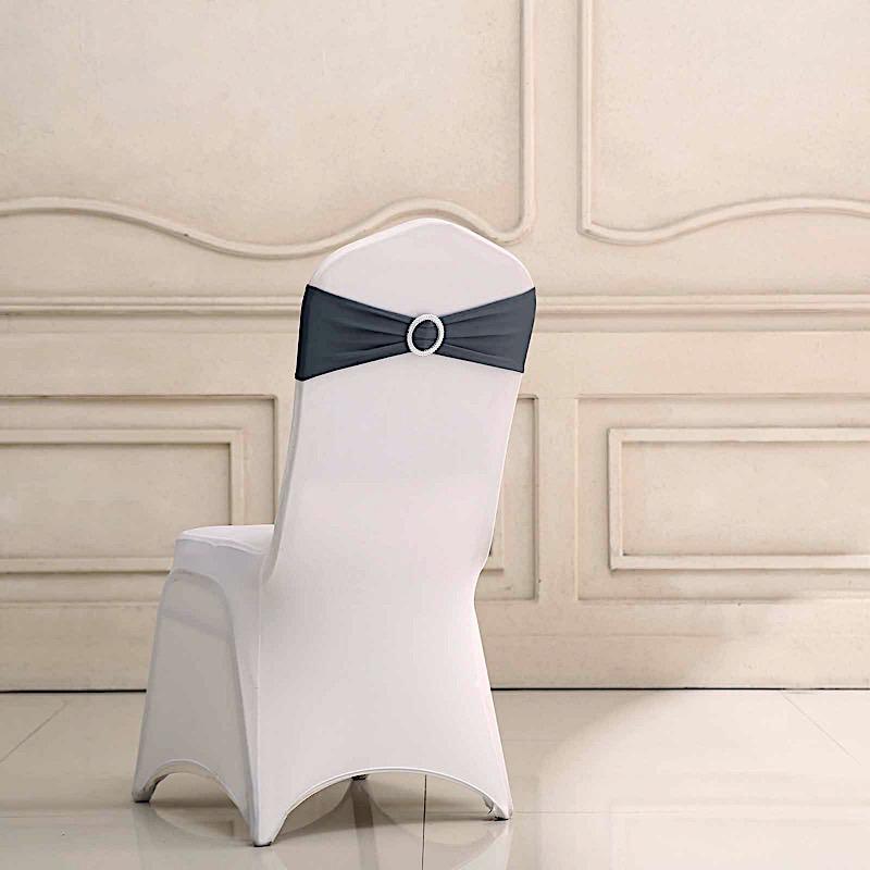5 pcs Spandex Chair Sashes with Silver Round Buckle Brooches