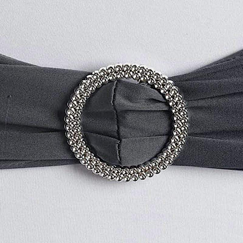 5 pcs Spandex Chair Sashes with Silver Round Buckle Brooches