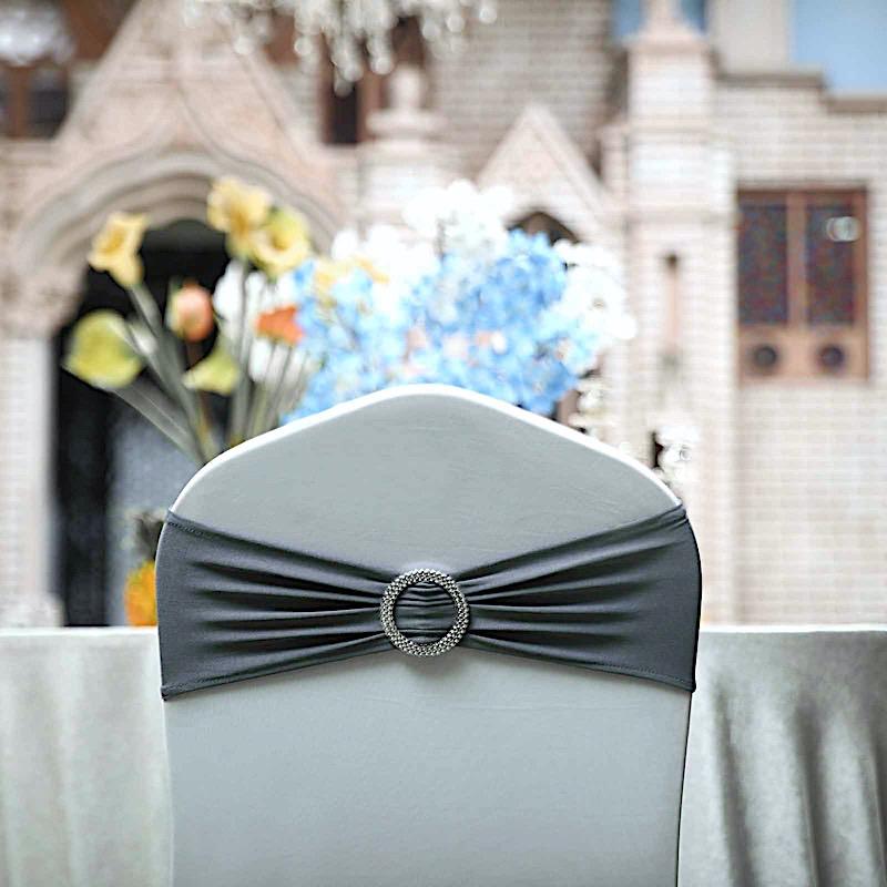 5 pcs Spandex Chair Sashes with Silver Round Buckle Brooches