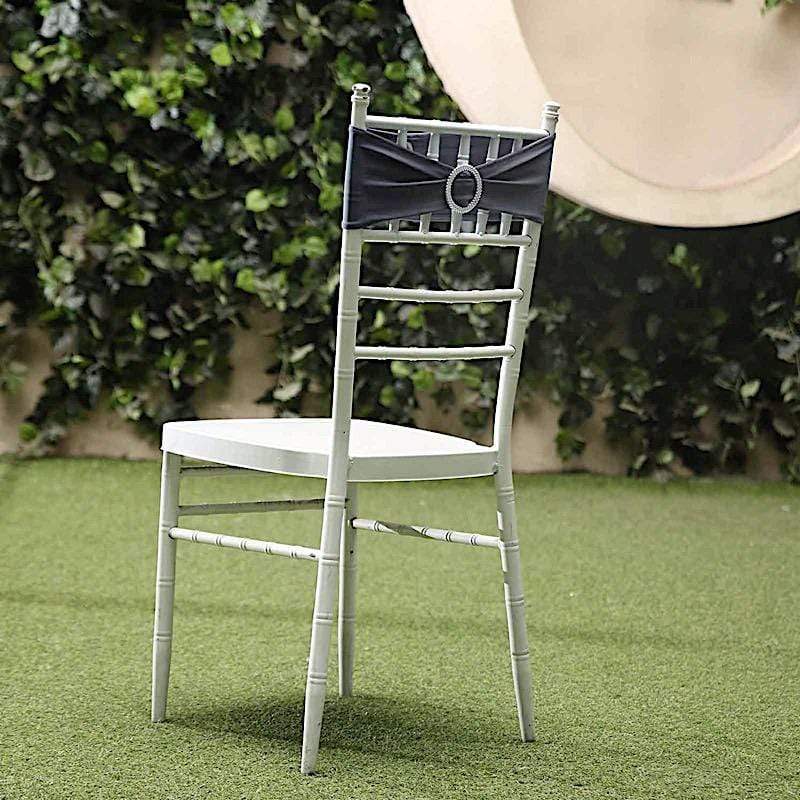 5 pcs Spandex Chair Sashes with Silver Round Buckle Brooches