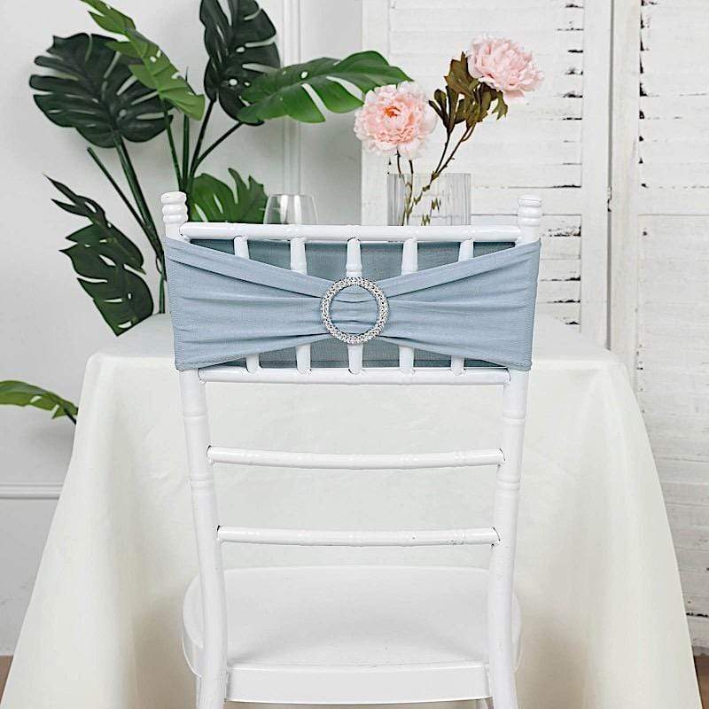 5 pcs Spandex Chair Sashes with Silver Round Buckle Brooches