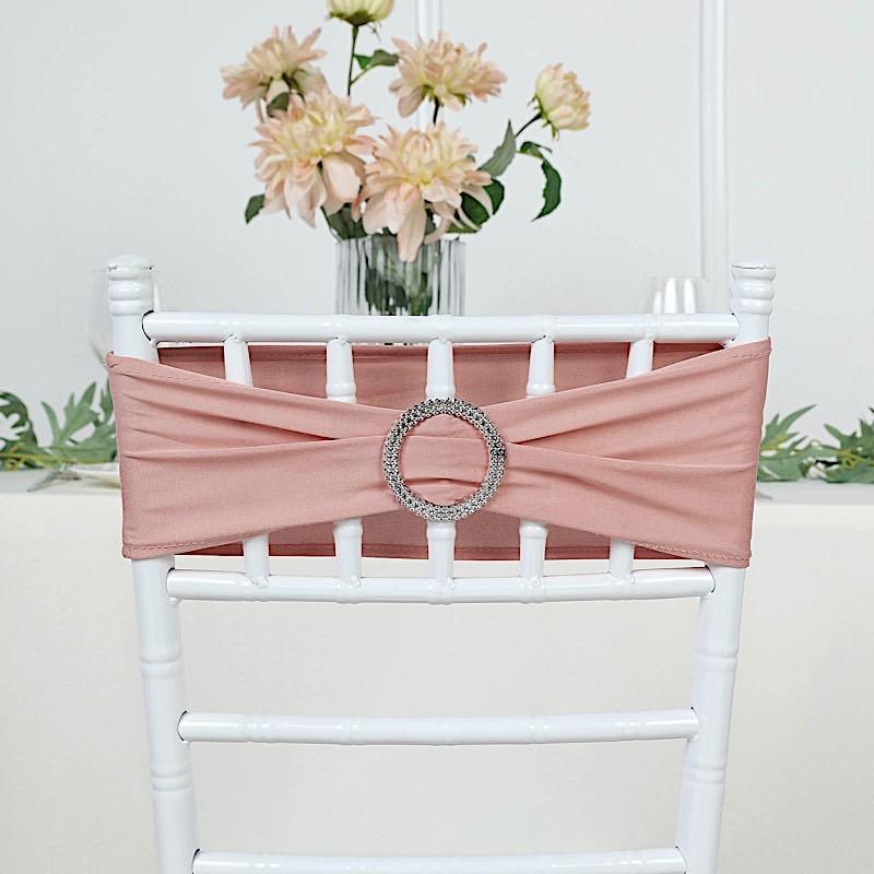 5 pcs Spandex Chair Sashes with Silver Round Buckle Brooches