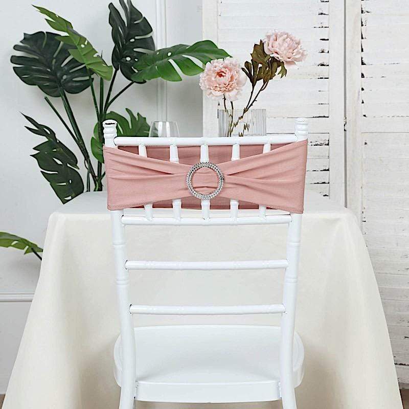 5 pcs Spandex Chair Sashes with Silver Round Buckle Brooches