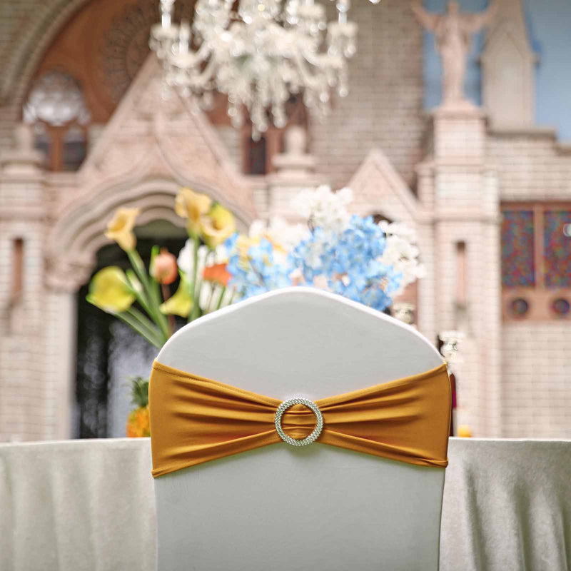 5 pcs Spandex Chair Sashes with Silver Round Buckle Brooches
