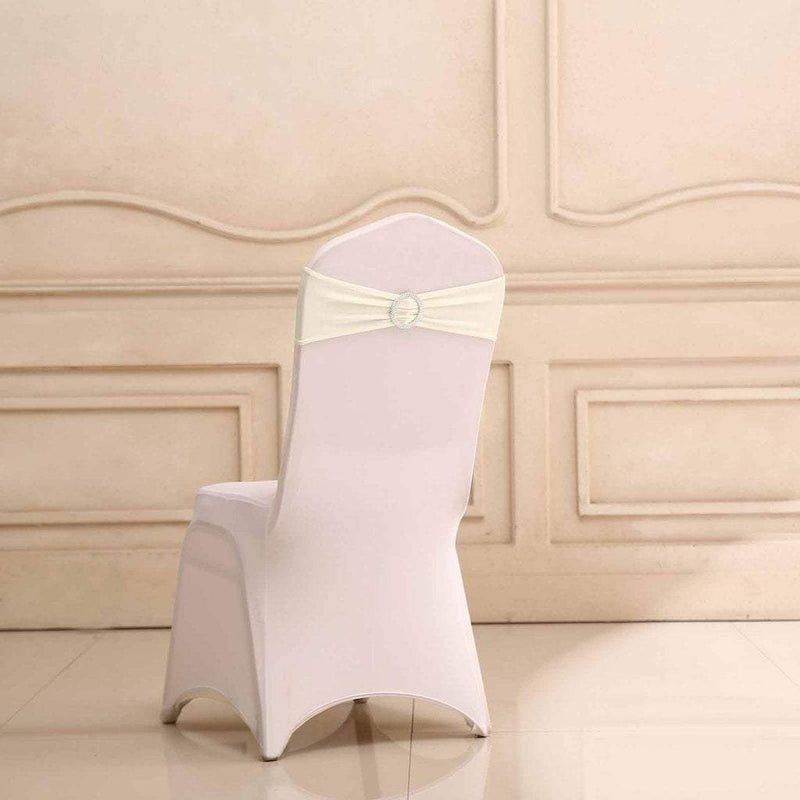 5 pcs Spandex Chair Sashes with Silver Round Buckle Brooches
