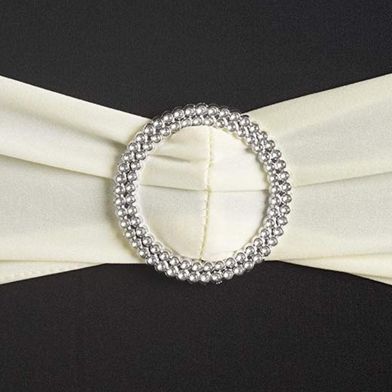 5 pcs Spandex Chair Sashes with Silver Round Buckle Brooches